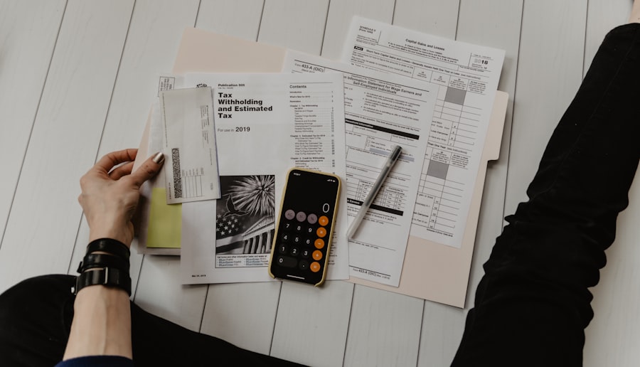 Accountant reviewing financial documents at a desk